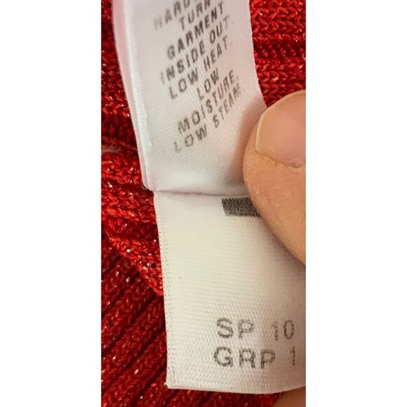 Retro St. John Womens Red Metallic Rib Knit V-Neck Sweater S GUC 7529 3/4 Slv - Picture 9 of 9